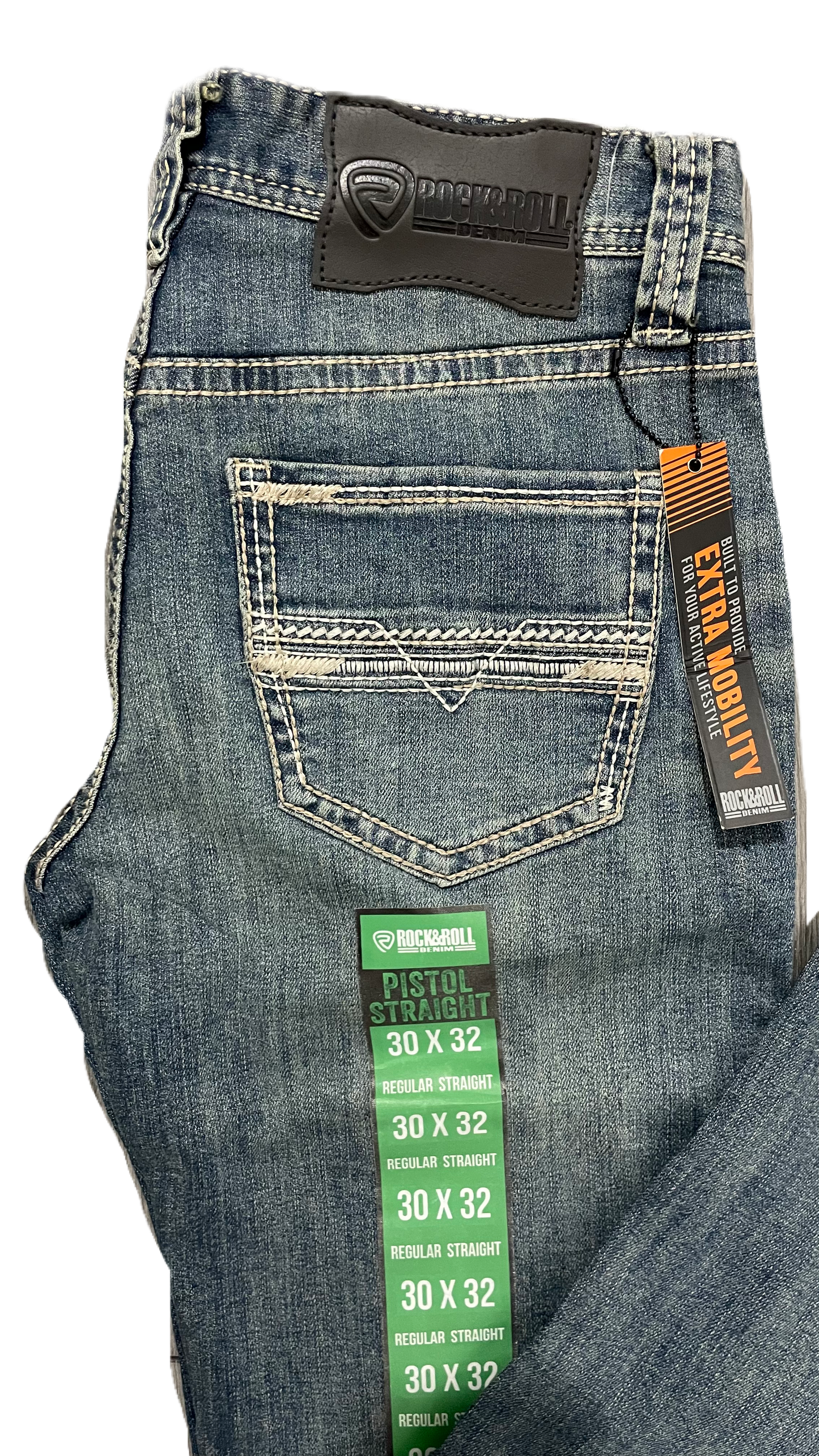 Pantalón Rock and roll denim etiqueta verde gris claro pistol straight American