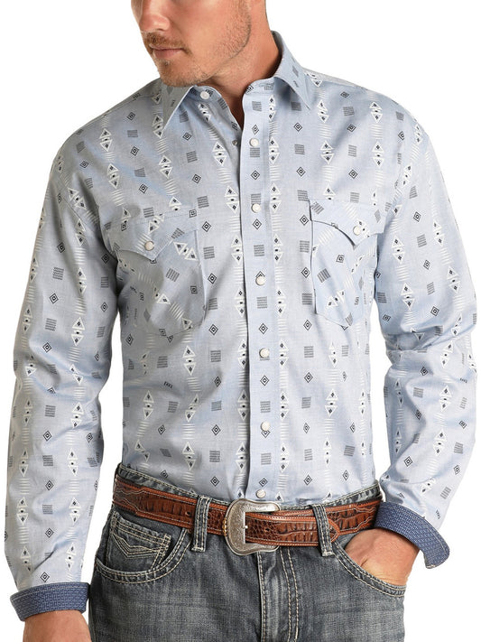 Camisa rock and roll manga larga azul claro