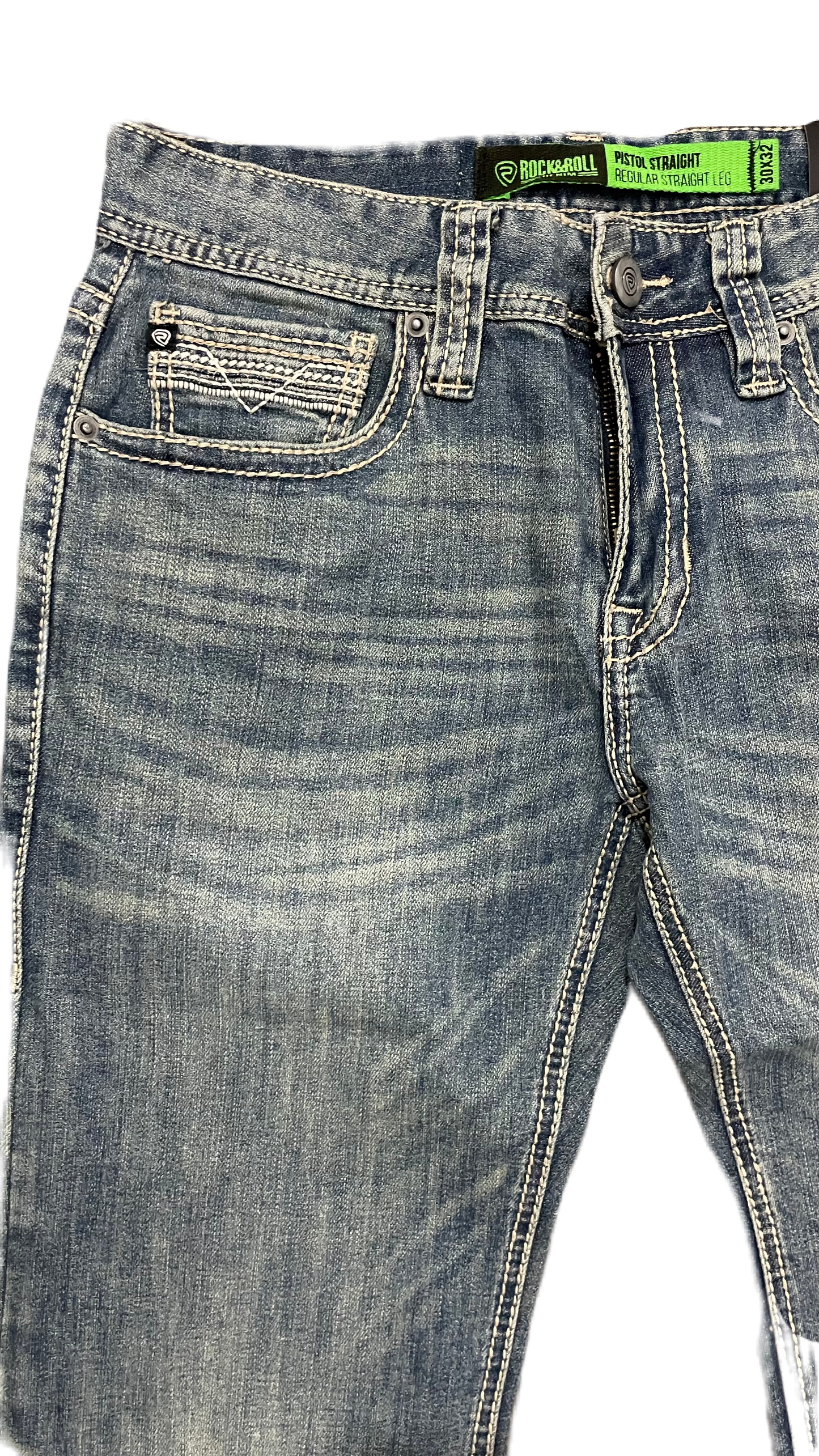 Pantalón Rock and roll denim etiqueta verde gris claro pistol straight American