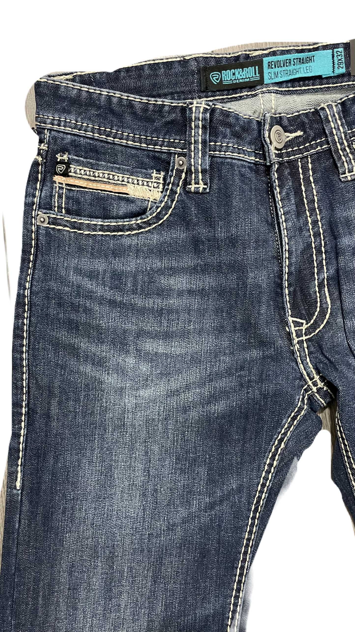 Pantalón Rock and roll denim etiqueta azul azul claro revolver straight Bader