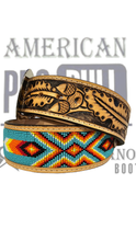 Cargar imagen en el visor de la galería, Cinturon chaquira y cincelado American pro bull