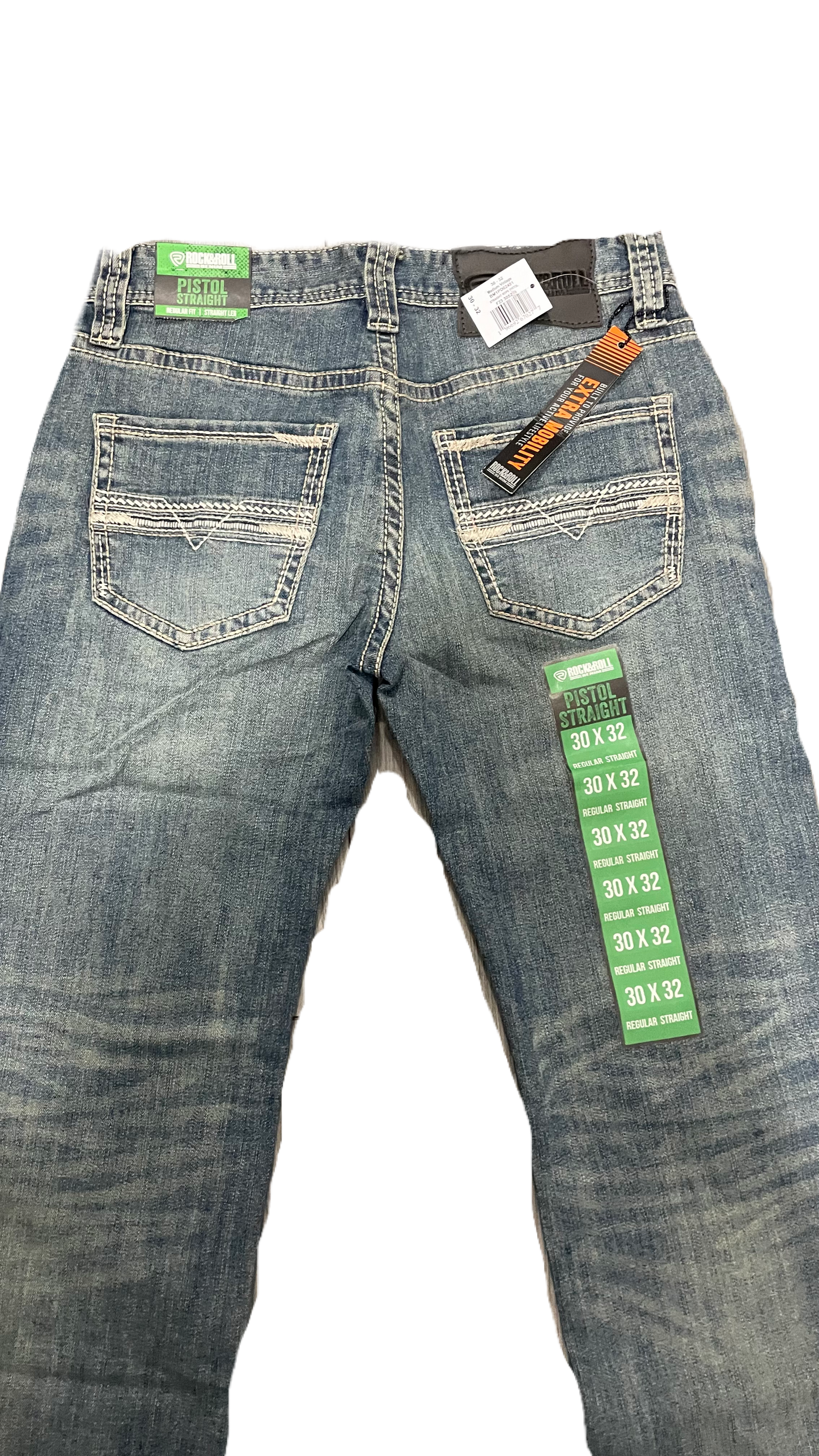 Pantalón Rock and roll denim etiqueta verde gris claro pistol straight American