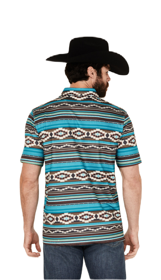 Camisa polo rock and roll turquesa diseño azteca