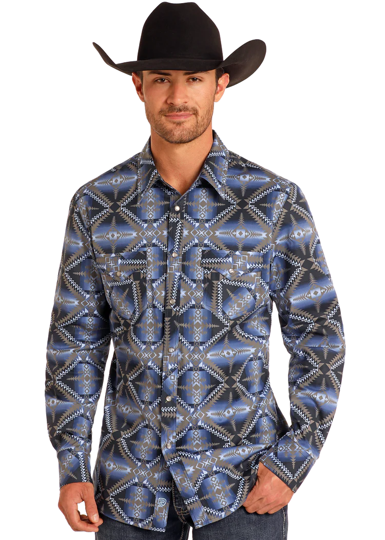 Camisa azul azteka ROCKANDROLL