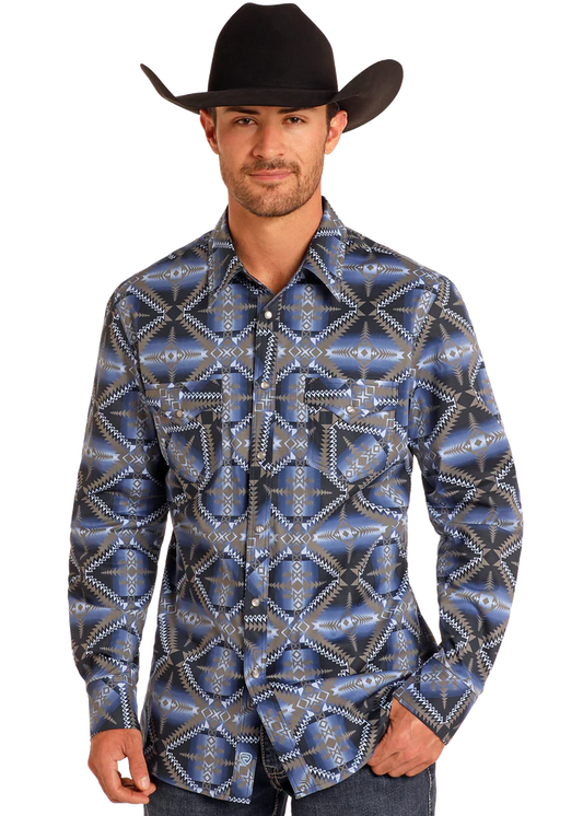 Camisa azul azteka ROCKANDROLL