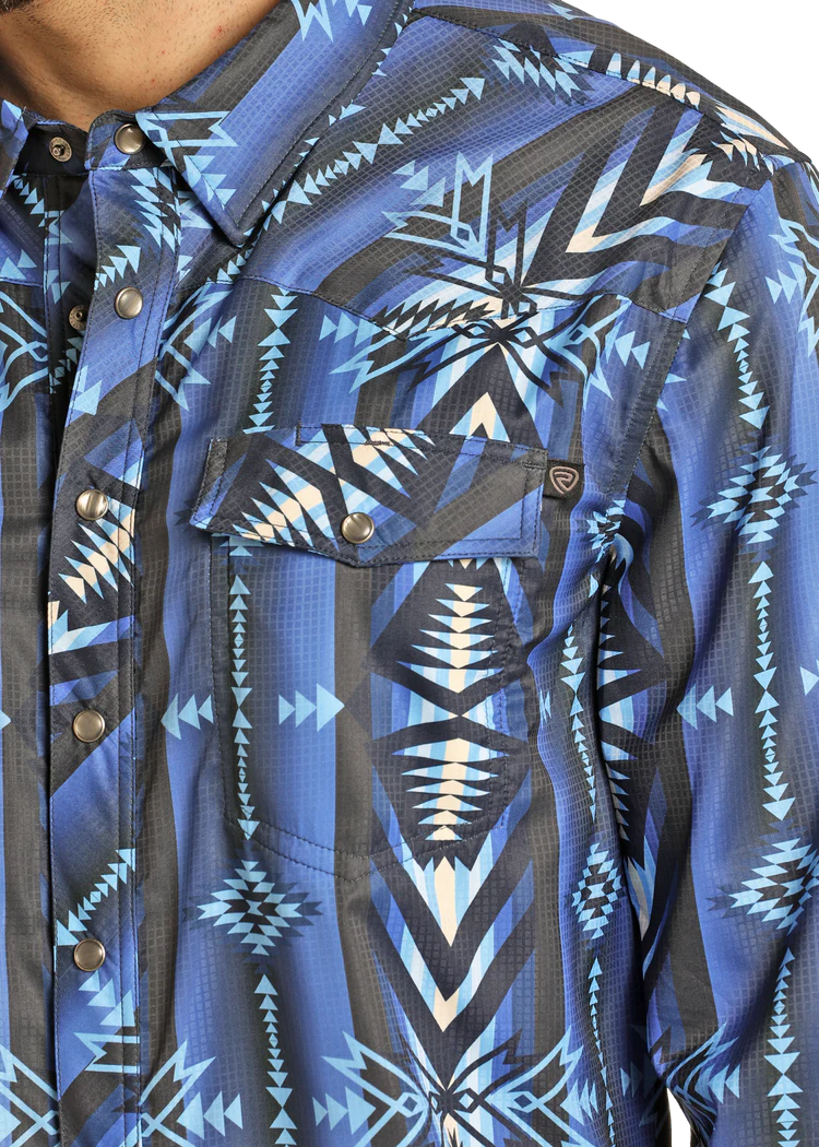CAMISA AZUL AZTECA ROCK AND ROLL