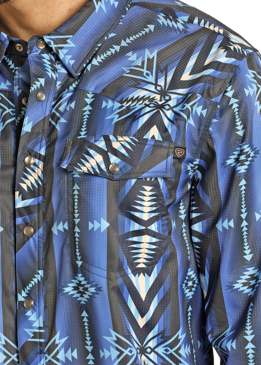 CAMISA AZUL AZTECA ROCK AND ROLL