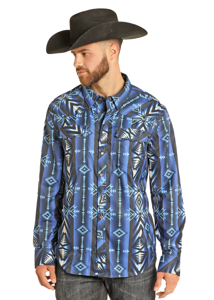 CAMISA AZUL AZTECA ROCK AND ROLL