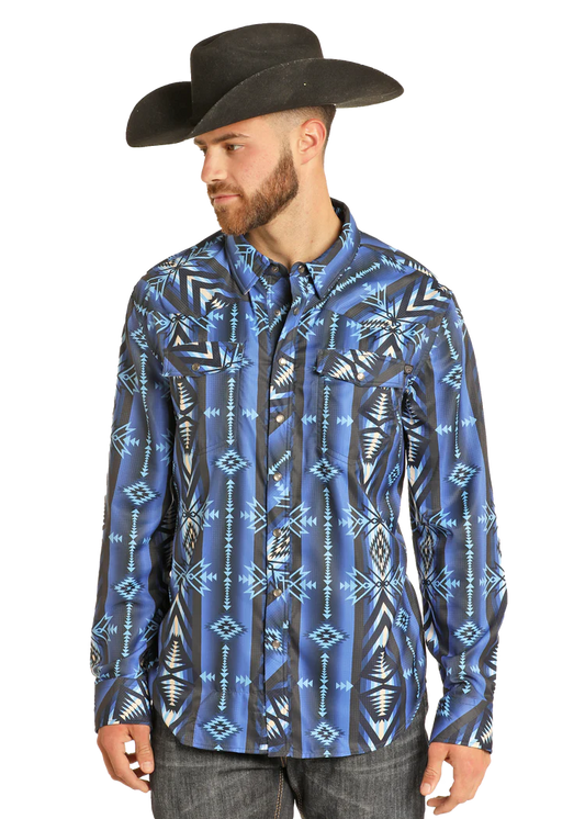 CAMISA AZUL AZTECA ROCK AND ROLL