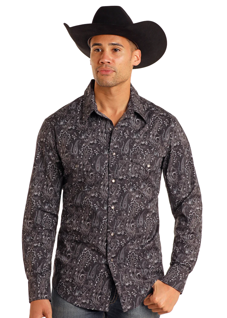 camisa clasica gris,negro ROCKANDROLL