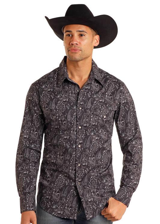 camisa clasica gris,negro ROCKANDROLL