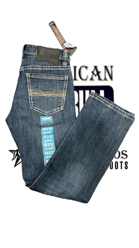 Pantalón Rock and roll denim etiqueta azul azul claro revolver straight Denian