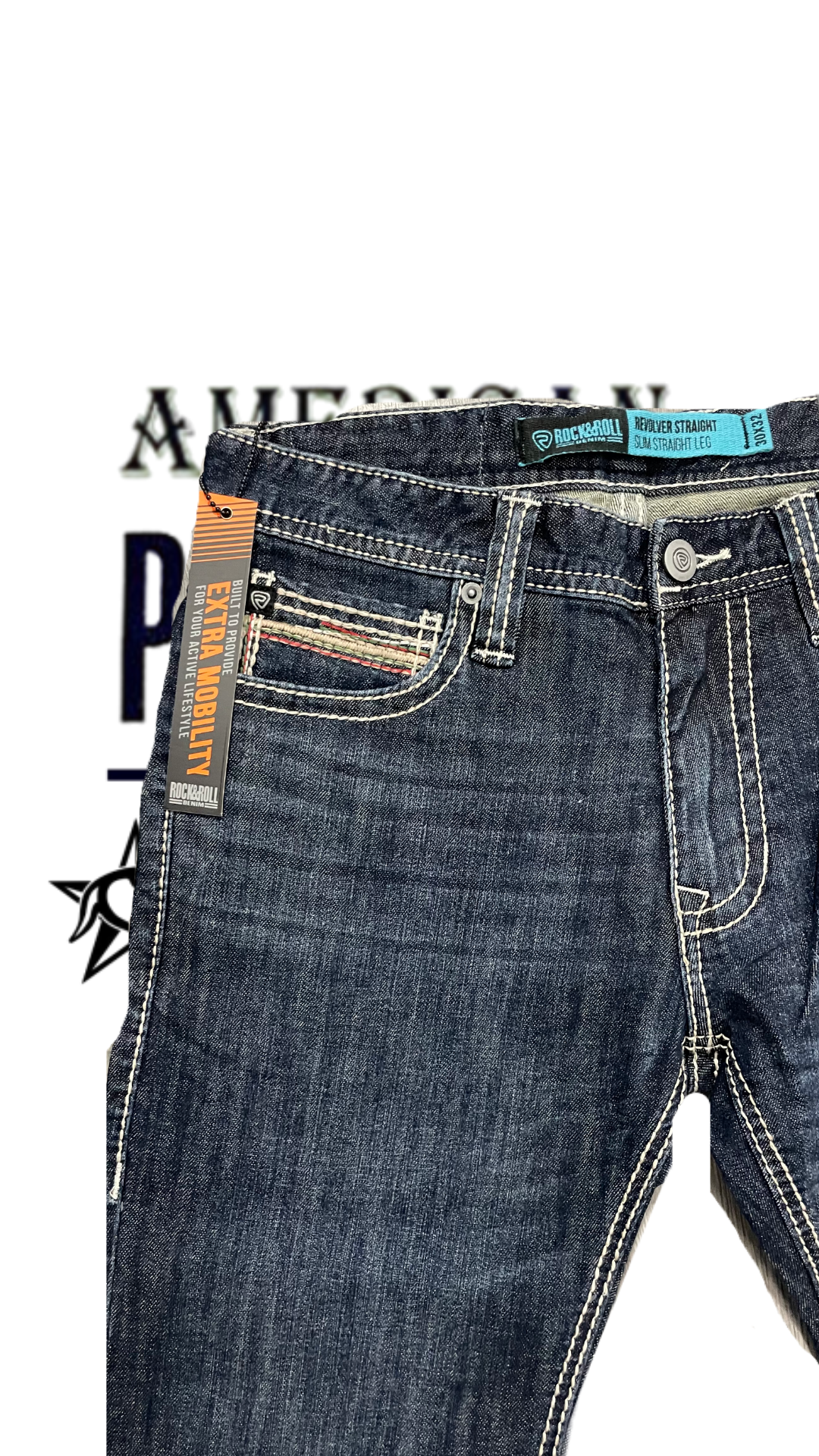 Pantalón Rock and roll denim etiqueta azul azul claro revolver straight tricolor