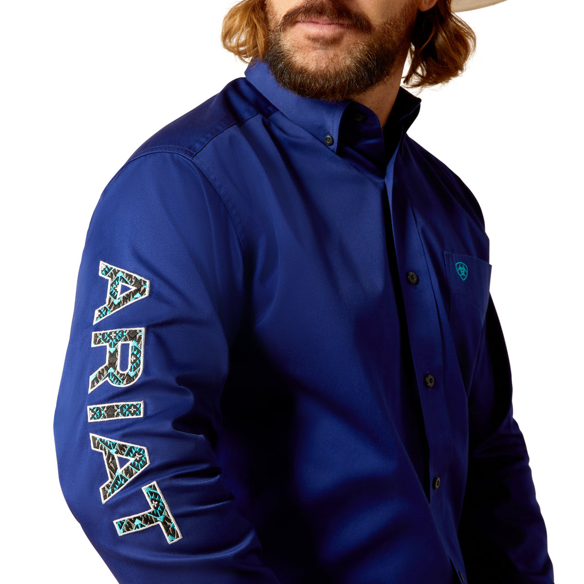 Camisa ariat clasica parahombre azul marino con logo en manga