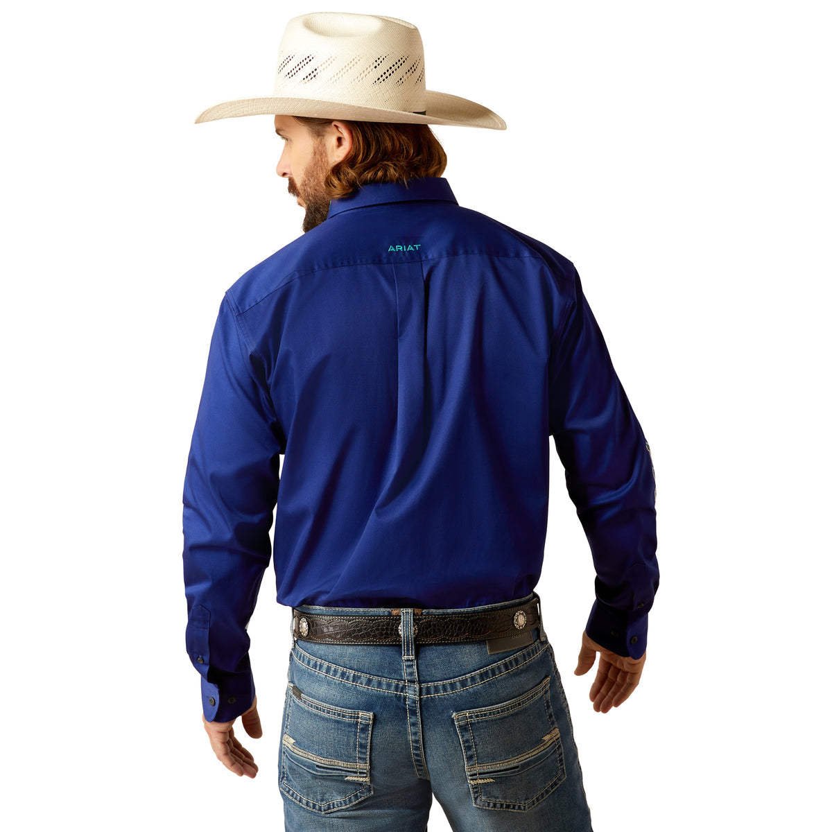 Camisa ariat clasica parahombre azul marino con logo en manga