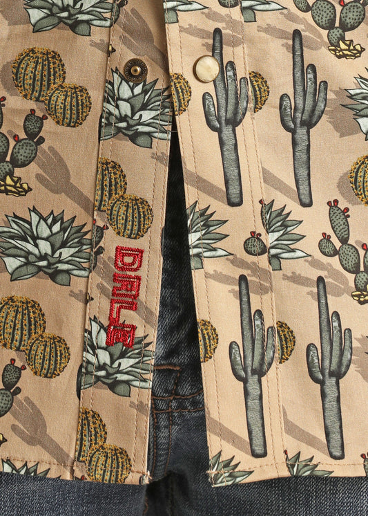 Camisa rock and roll manga corta beige de cactus