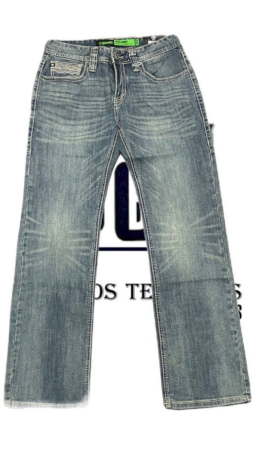 Pantalón Rock and roll denim etiqueta verde gris claro pistol straight American