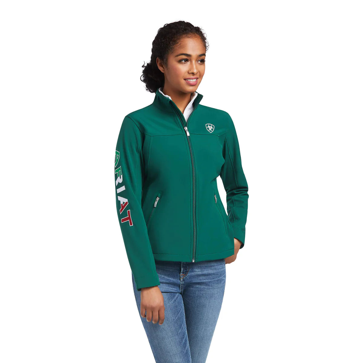 Chamarra ARIAT mujer verde con bandera de México