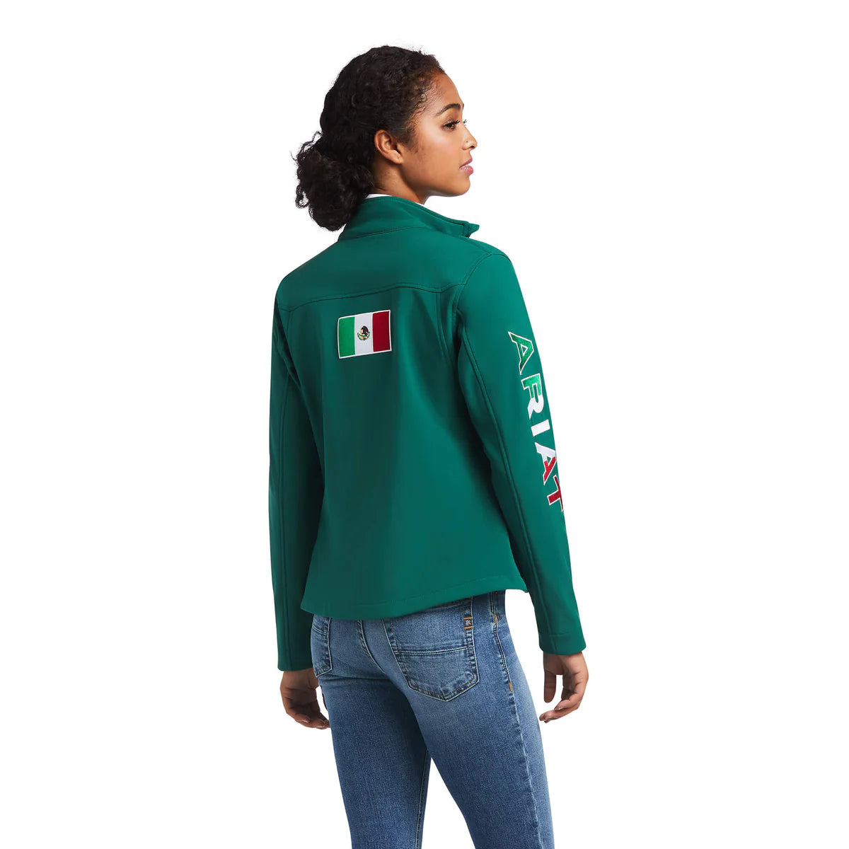 Chamarra ARIAT mujer verde con bandera de México
