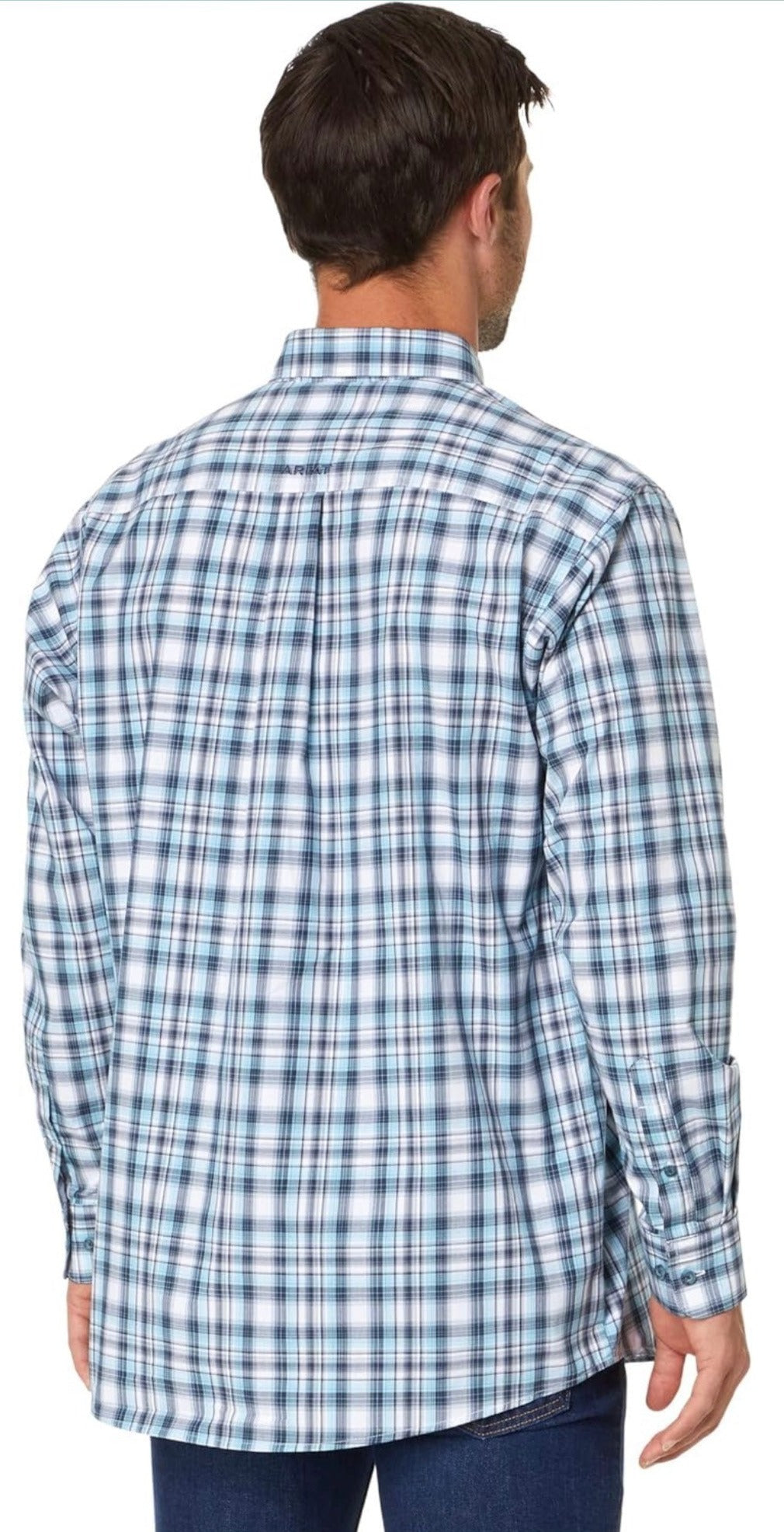 Camisa ariat para hombre manga larga azul con cuadros