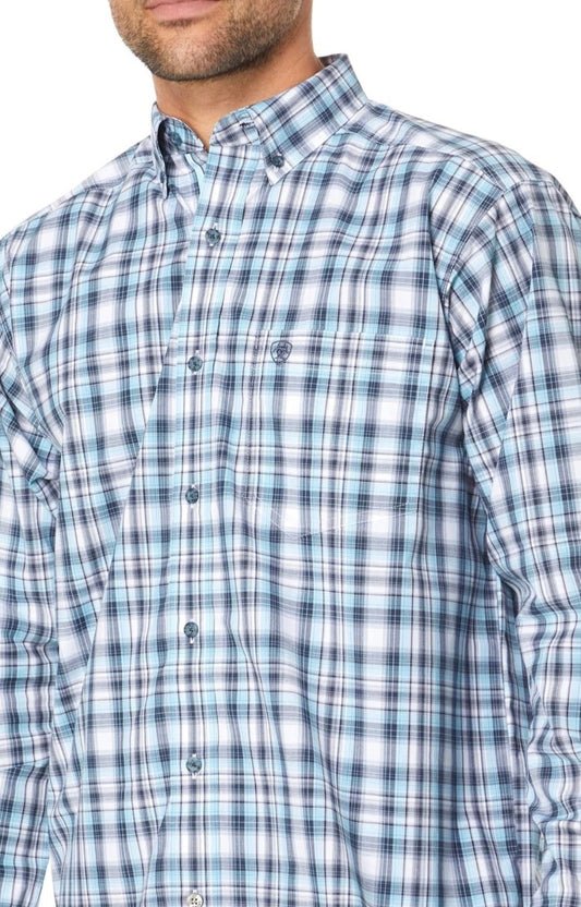 Camisa ariat para hombre manga larga azul con cuadros