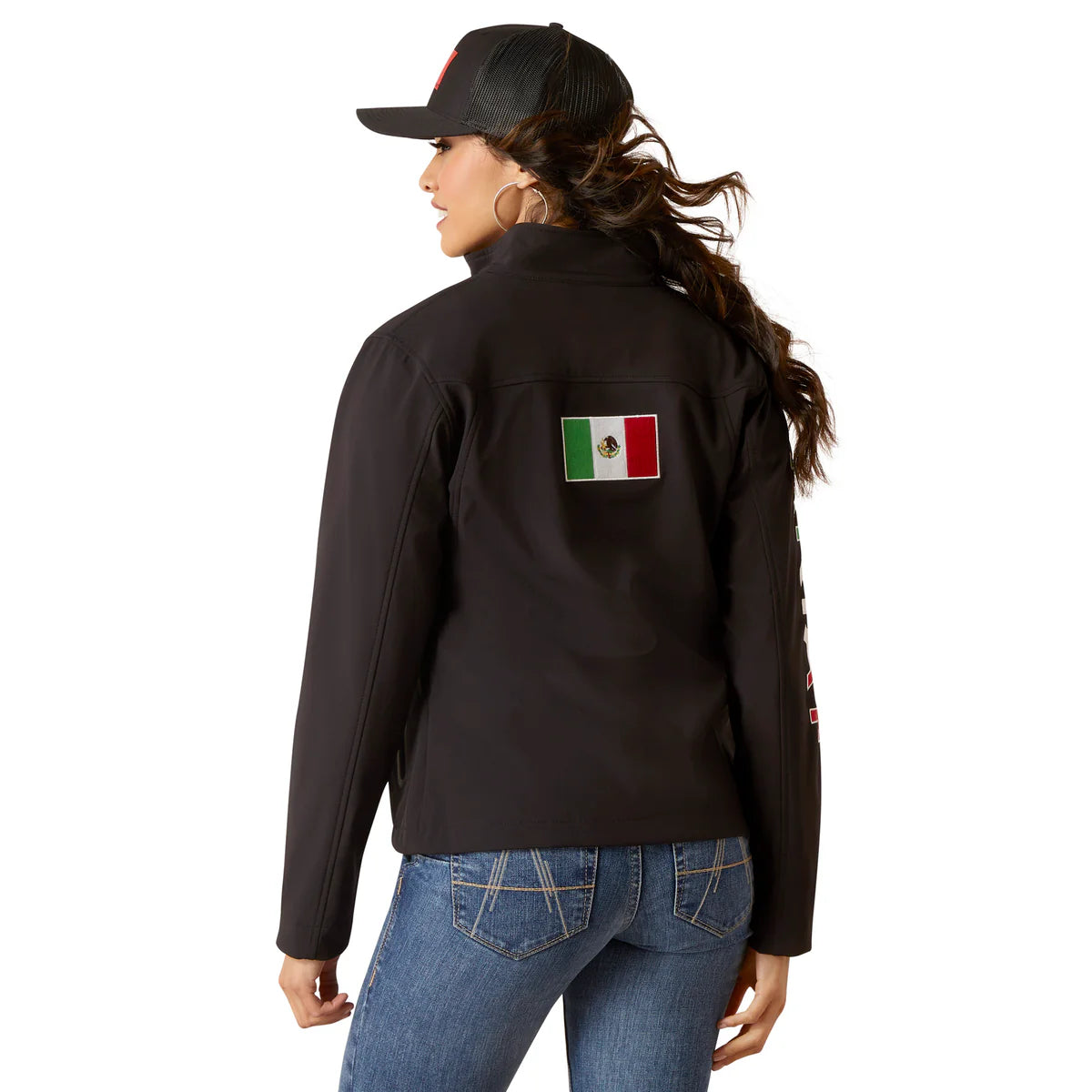 Chamarra ARIAT mujer negro con bandera de Mexico