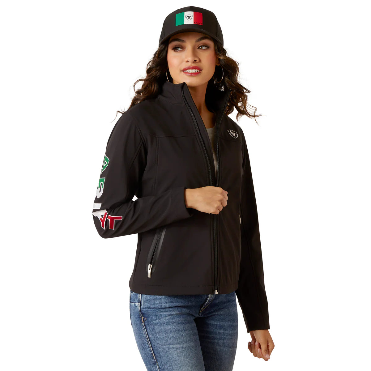 Chamarra ARIAT mujer negro con bandera de Mexico