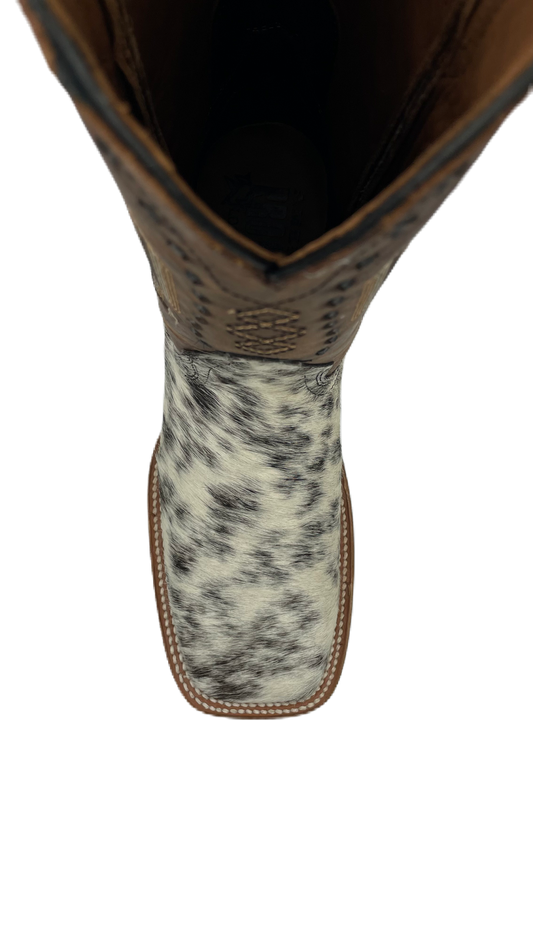 Bota vaquera para hombre piel Pelo de Res blanco con negro