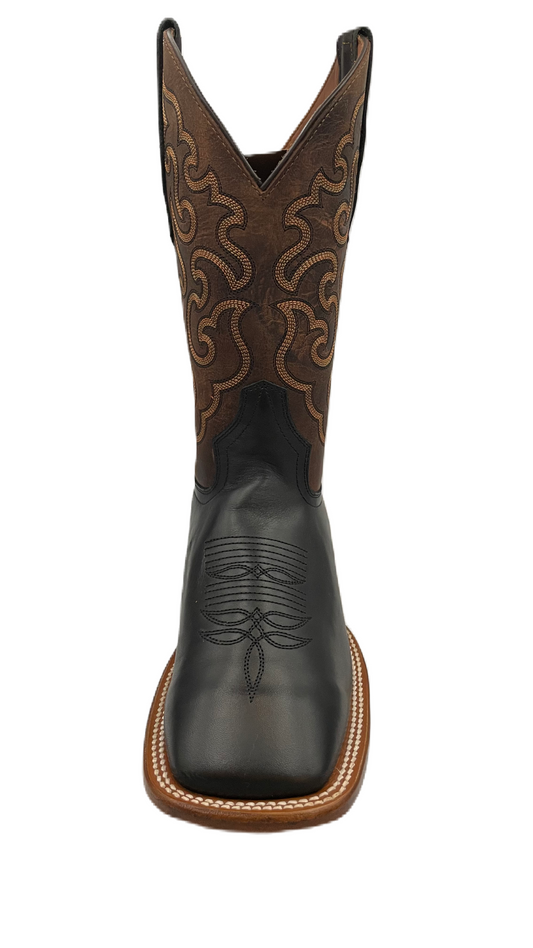 Bota vaquera piel de res negro horma cuadrada brillo