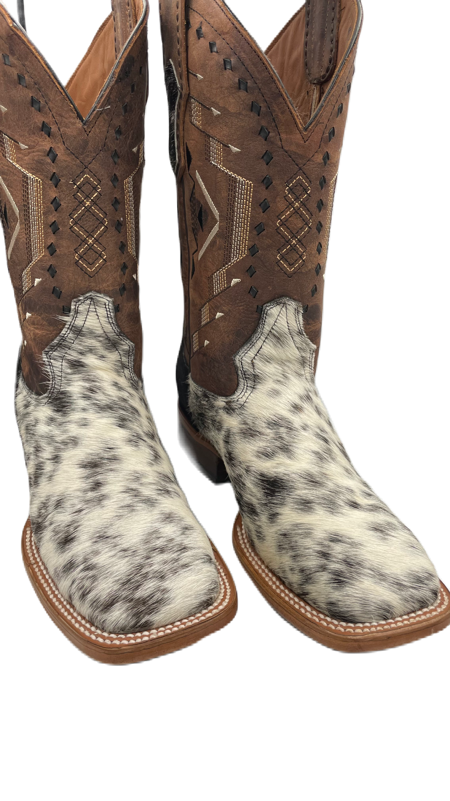 Bota vaquera para hombre piel Pelo de Res blanco con negro