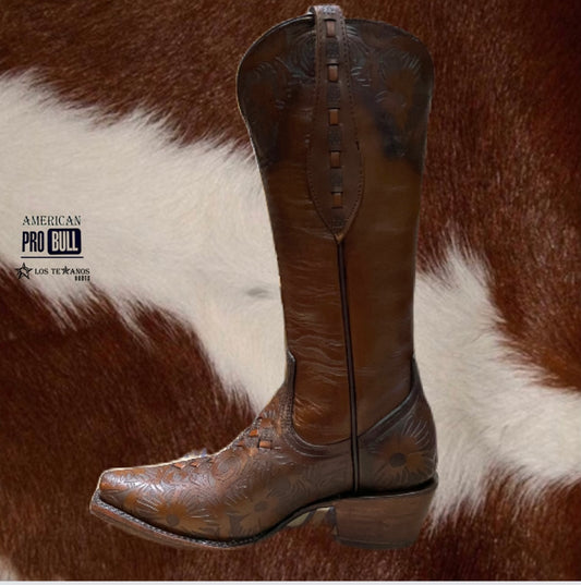 Maya bota vaquera de piel color café