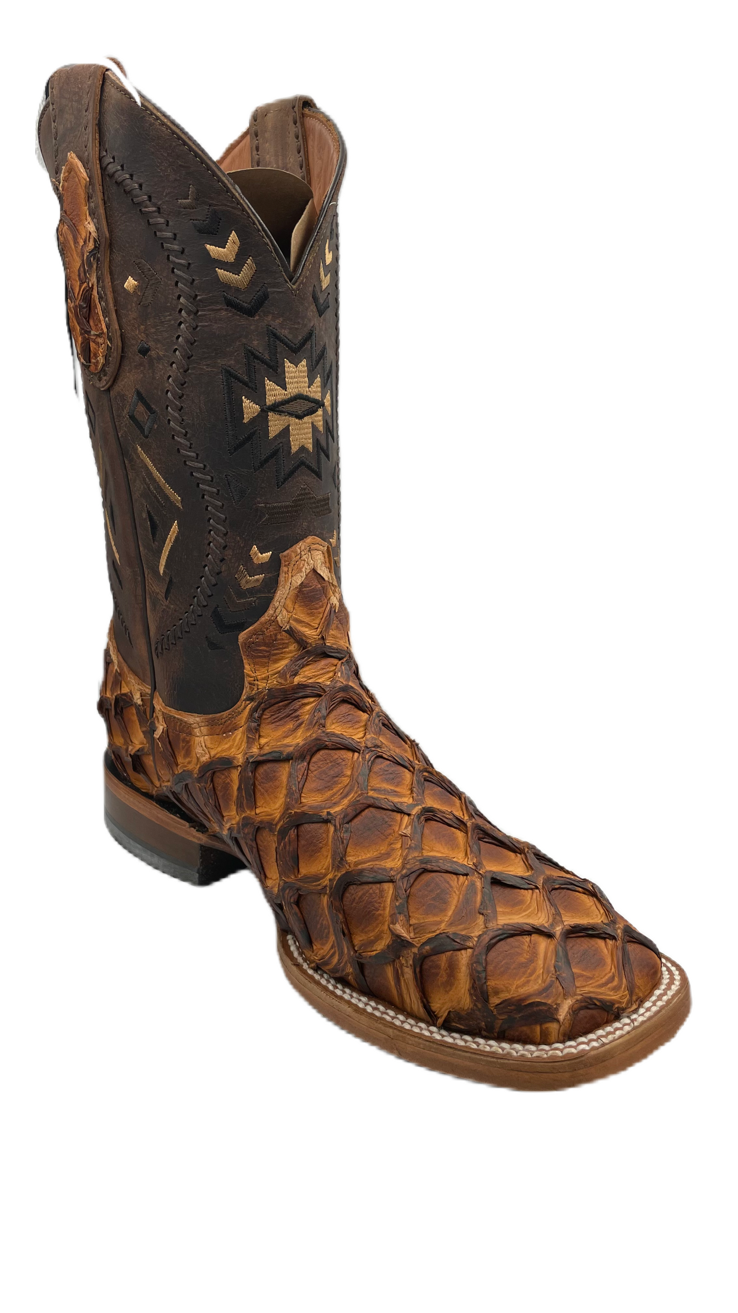 Bota vaquera piel de pescado pirarucu caramelo