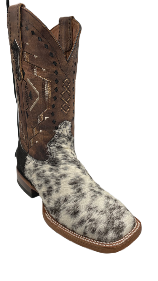 Bota vaquera para hombre piel Pelo de Res blanco con negro