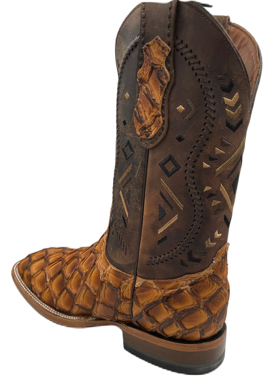 Bota vaquera piel de pescado pirarucu caramelo