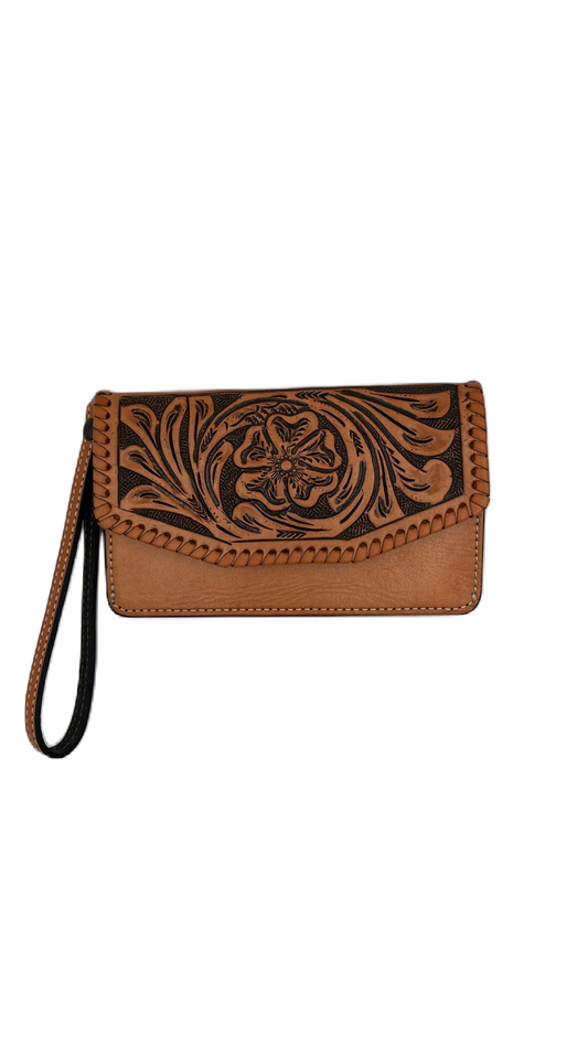 Cartera de piel cincelado a mano para dama