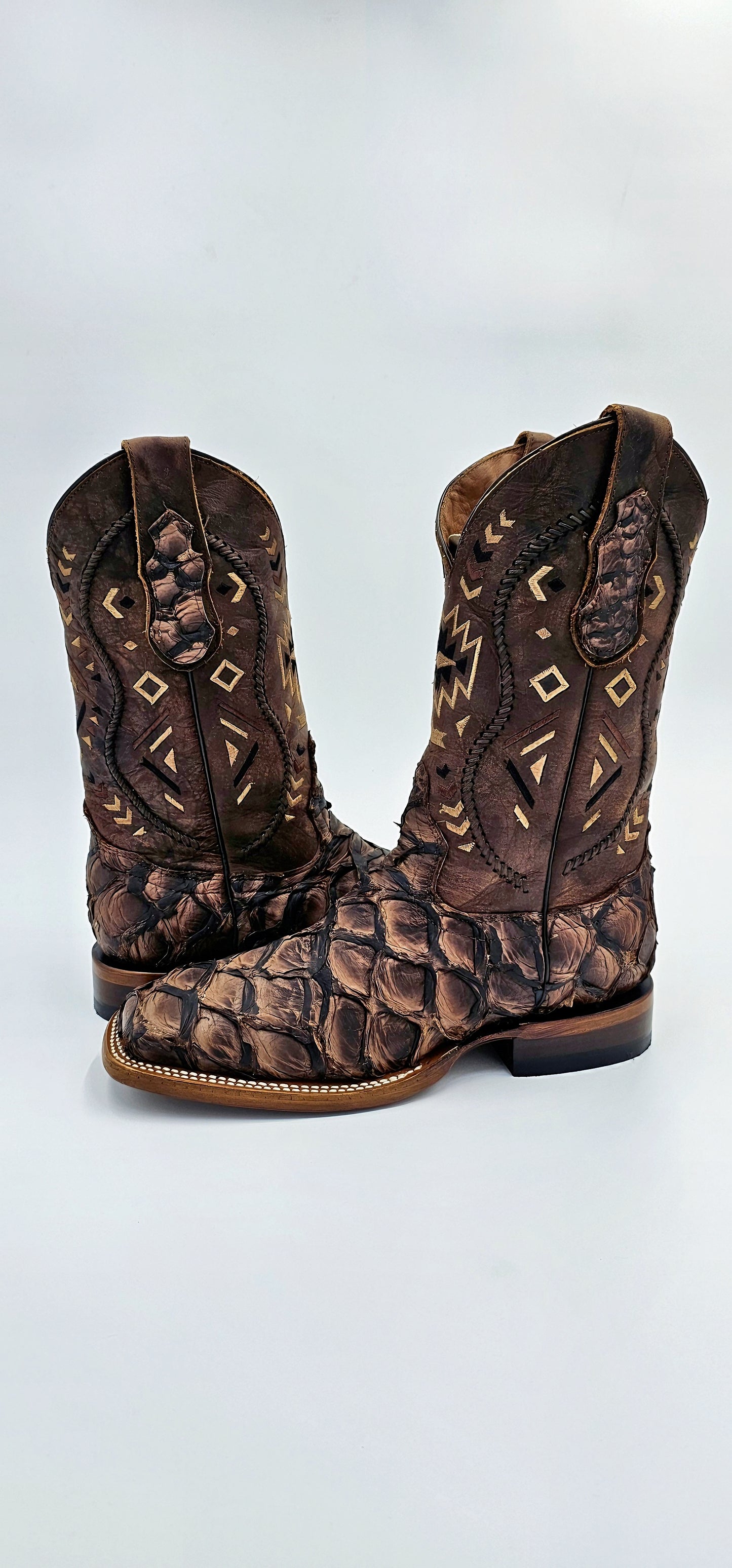 Bota vaquera de hombre de piel de Pescado Café