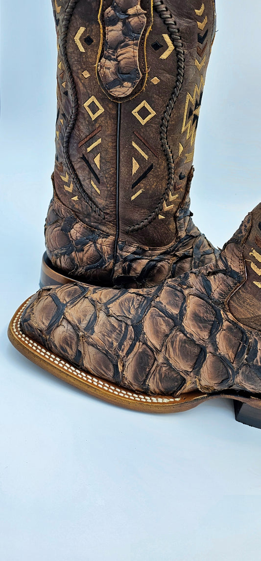 Bota vaquera de hombre de piel de Pescado Café