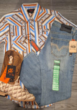 Cargar imagen en el visor de la galería, Outfit hombre lineas azul,naranja corta