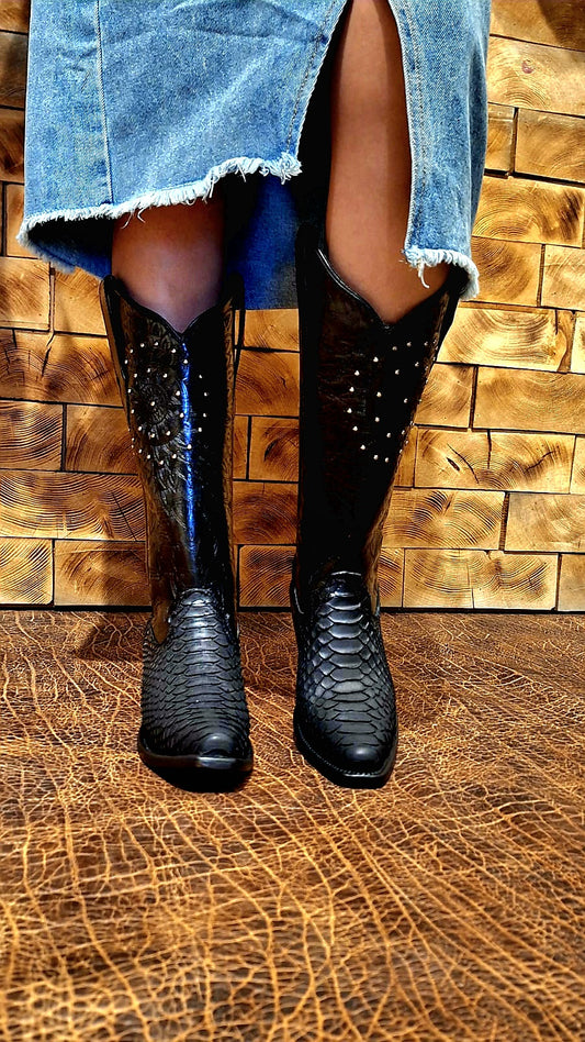 Bota mandala mujer pitón negro