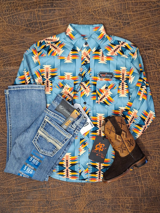 outfit niño retro azul cielo