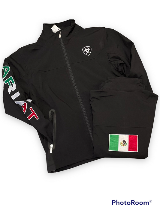 Chamarra ARIAT hombre negro con bandera de México