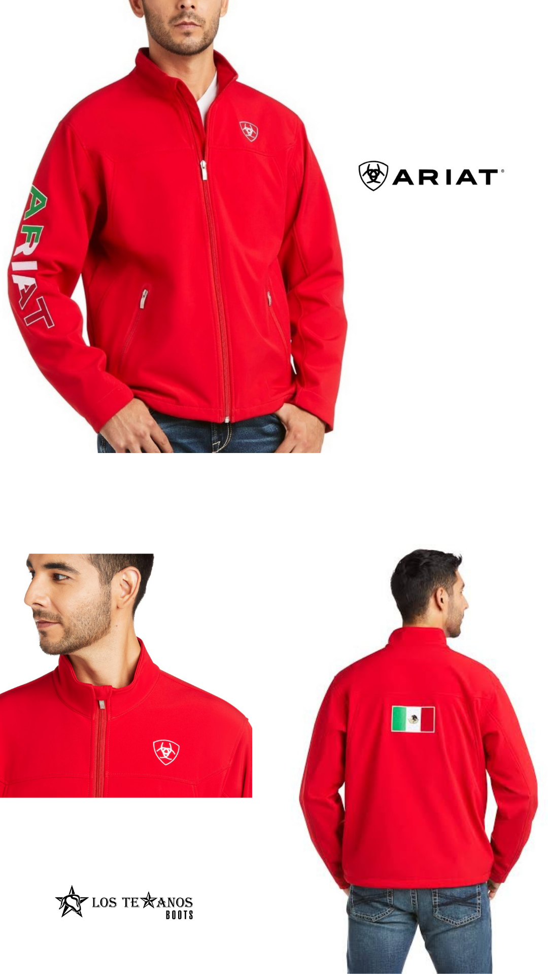 Chamarra ARIAT hombre rojo con bandera de México