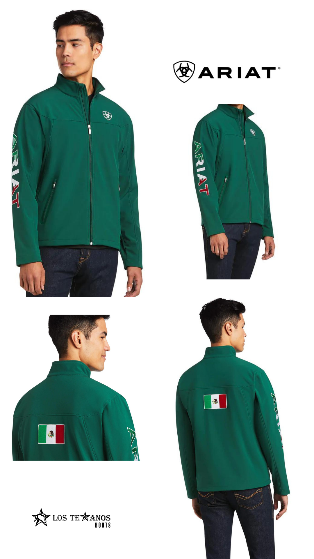 Chamarra ARIAT hombre verde con bandera de México