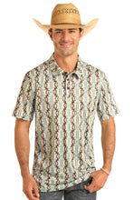 Cargar imagen en el visor de la galería, Camisa polo rock and roll de verde agua diseño azteca
