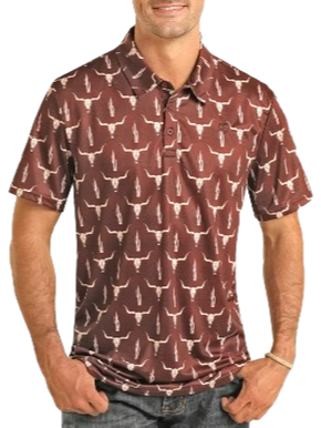 Camisa manga corta de hombre rock and roll color vino