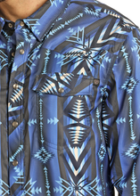 Cargar imagen en el visor de la galería, CAMISA AZUL AZTECA ROCK AND ROLL
