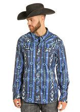Cargar imagen en el visor de la galería, CAMISA AZUL AZTECA ROCK AND ROLL

