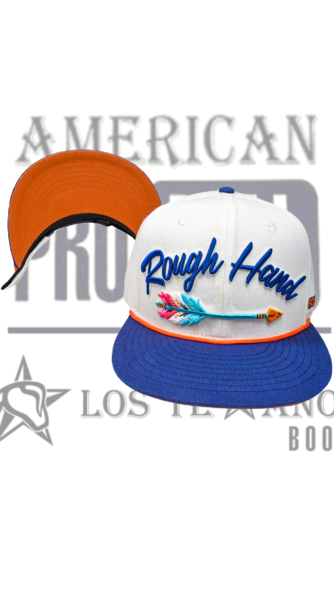 Gorra de béisbol clásica de Rough Hand blanco con naranja