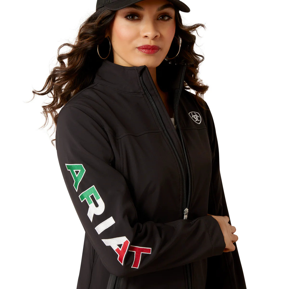 Chamarra ARIAT mujer negro con bandera de Mexico