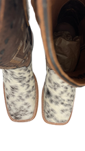 Cargar imagen en el visor de la galería, Bota vaquera para hombre piel Pelo de Res blanco con negro
